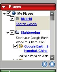 Google Earth en español. Menu Places