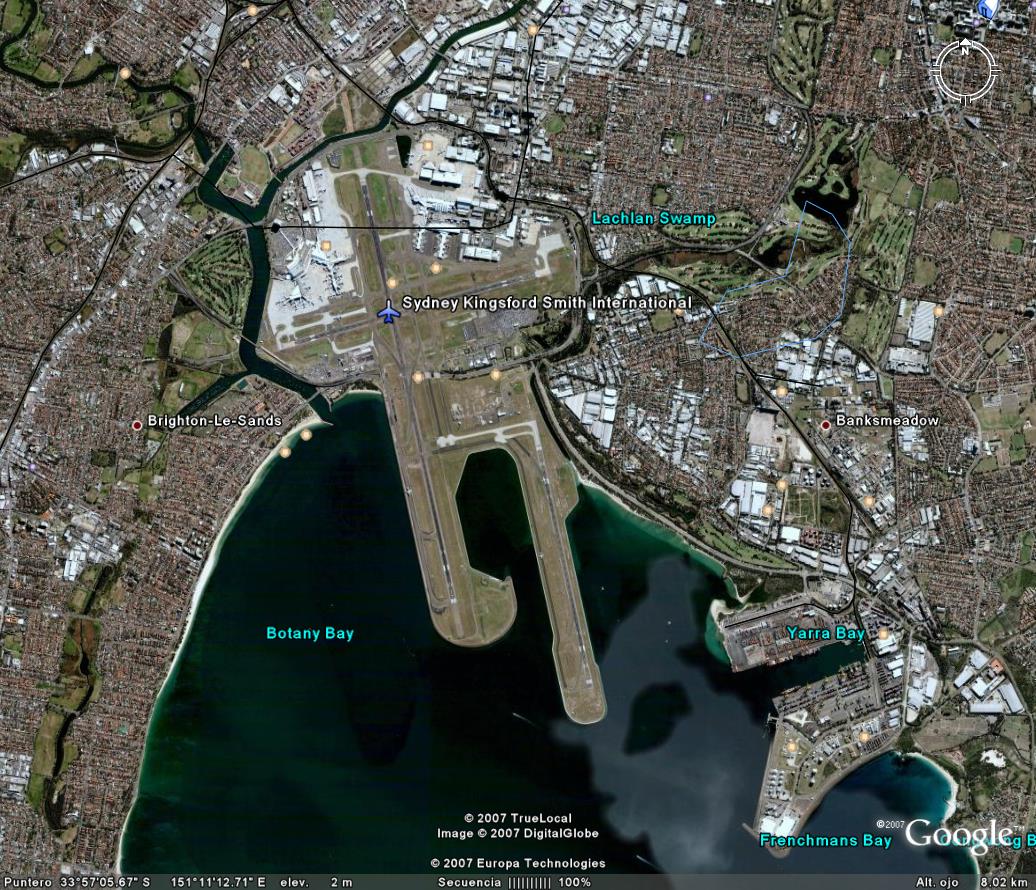 Sydney Kingsford Smith International AIrport - Modo Simulador de Vuelo con Google Earth