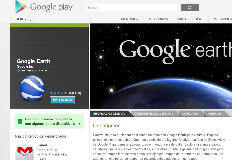 Nueva versión Android de Google Earth  -7.1.1- Mayo 2013