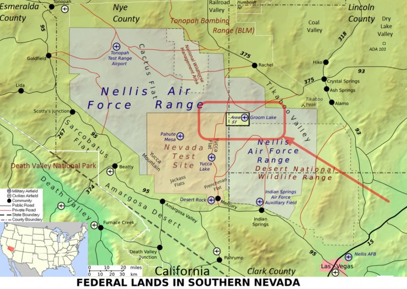 Mapa con localización del Área 51 -base secreta en Nevada 1 - Triangulo gigante?? 🗺️ Foro Belico y Militar