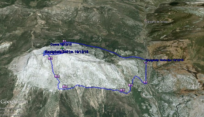 Detalle del recorrido en google earth. - Espigüete 2451m. Norte-Sur. 19 12 15 - Ruta de Senderismo 🗺️ Foro Ficheros KMZ, KML y Rutas