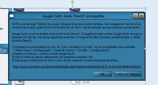 erroe que me sale - No me funciona Google Earth