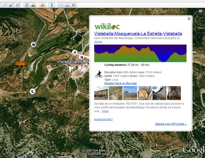 Wikiloc con diagrama de desniveles de una ruta de bicicleta